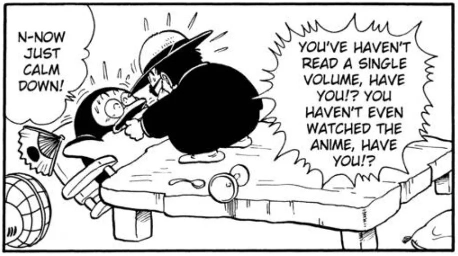 Dr. Slump chapter 229 page 3. This will be you if you try to debate random people on the internet.