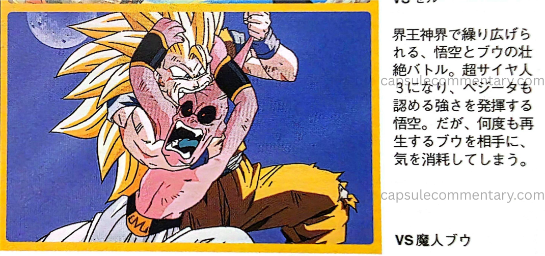 Japanese Dragon Ball Z DVD Box 2: Dragon Book page 84. "Buu displays strength acknowledged even by Goku as a Super Saiyan 3. However, facing Buu who regenerates repeatedly, Goku ends up exhausting his ki."