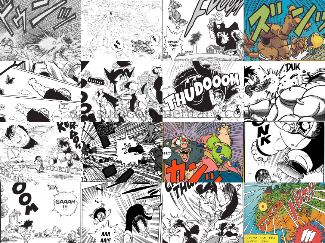 A collage of Toriyama’s other works that depicts his trope of small characters being more powerful than large characters.**