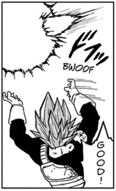 Dragon Ball Super chapter 66 page 23. The ki in this image was donated by the Dragon Team, including Vegeta.