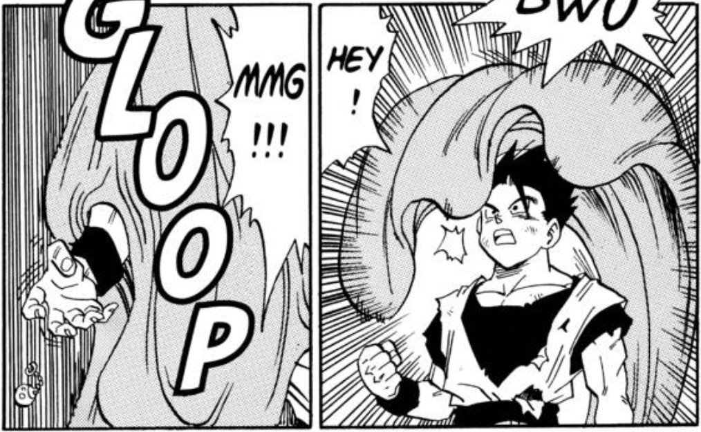 Dragon Ball chapter 502 page 11. Super Buu’s own logic explains to us that Gohan must not be the strongest even at this point of the story. He absorbs the second strongest fighter so that he can fight the strongest fighter. Thus, Super Buu (as Buuccolo) must believe that Goku is stronger than Gohan at this point.