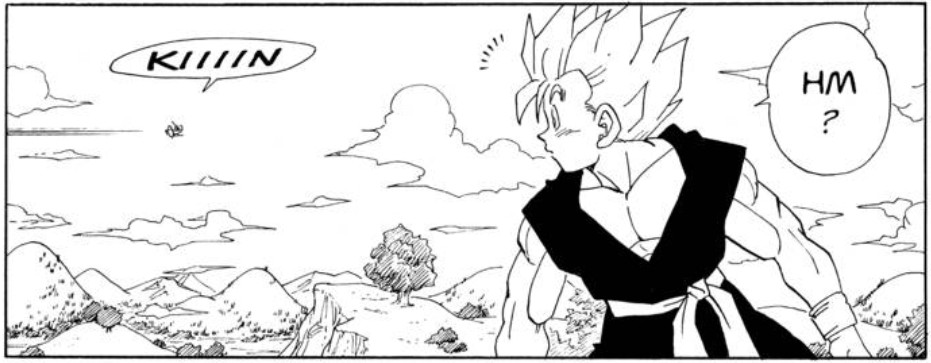 Dragon Ball chapter 427.page 12. I've included this panel to demonstrate that Toriyama was fully capable of drawing two bangs from a side profile.