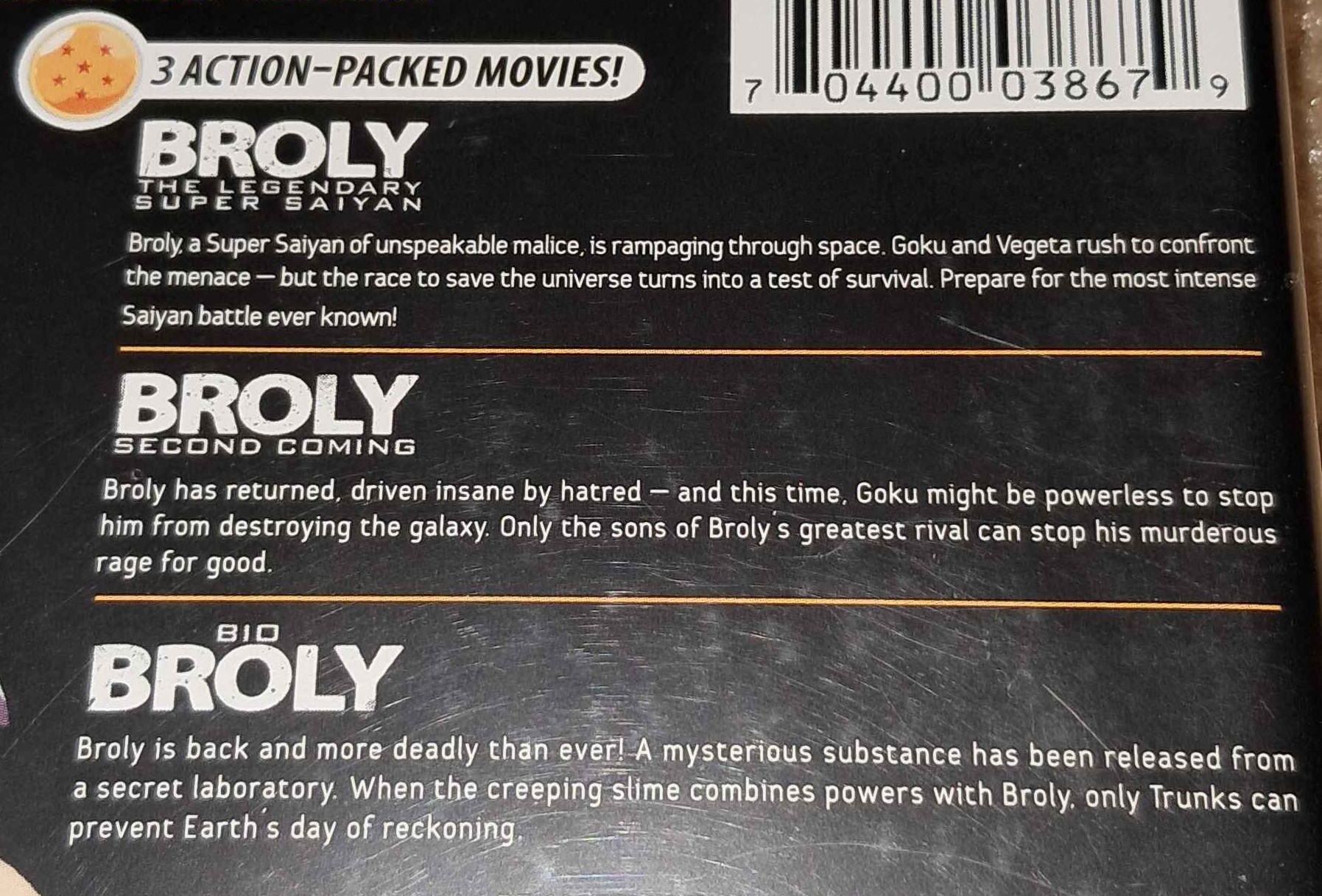 Dragon Ball Z: Broly Triple Threat Blu-Ray back cover. Picture taken and shared with me by RadarForce https://www.youtube.com/@RadarForce