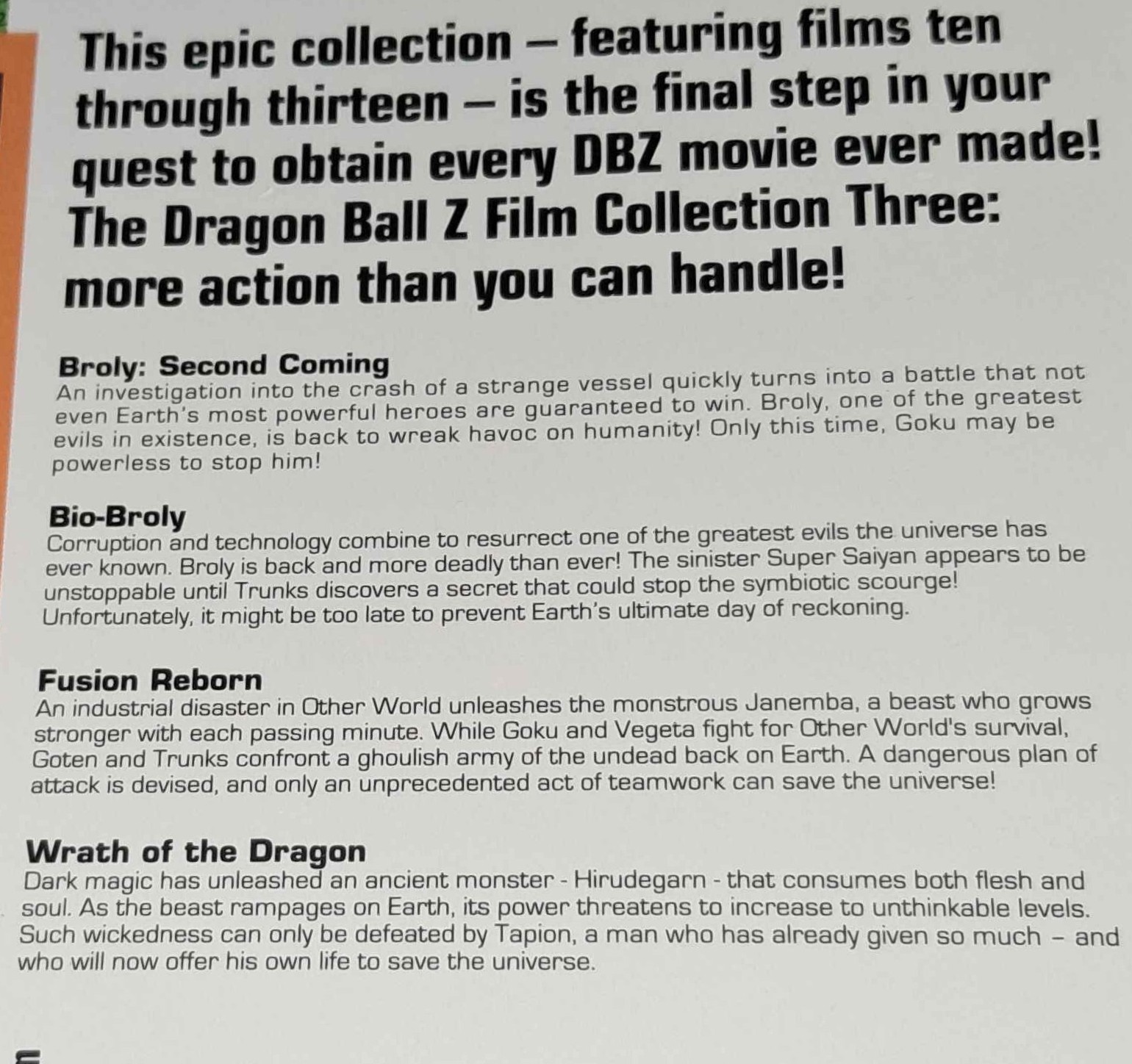 Dragon Ball Z: Collection Three DVD back cover. Picture taken and shared with me by RadarForce https://www.youtube.com/@RadarForce