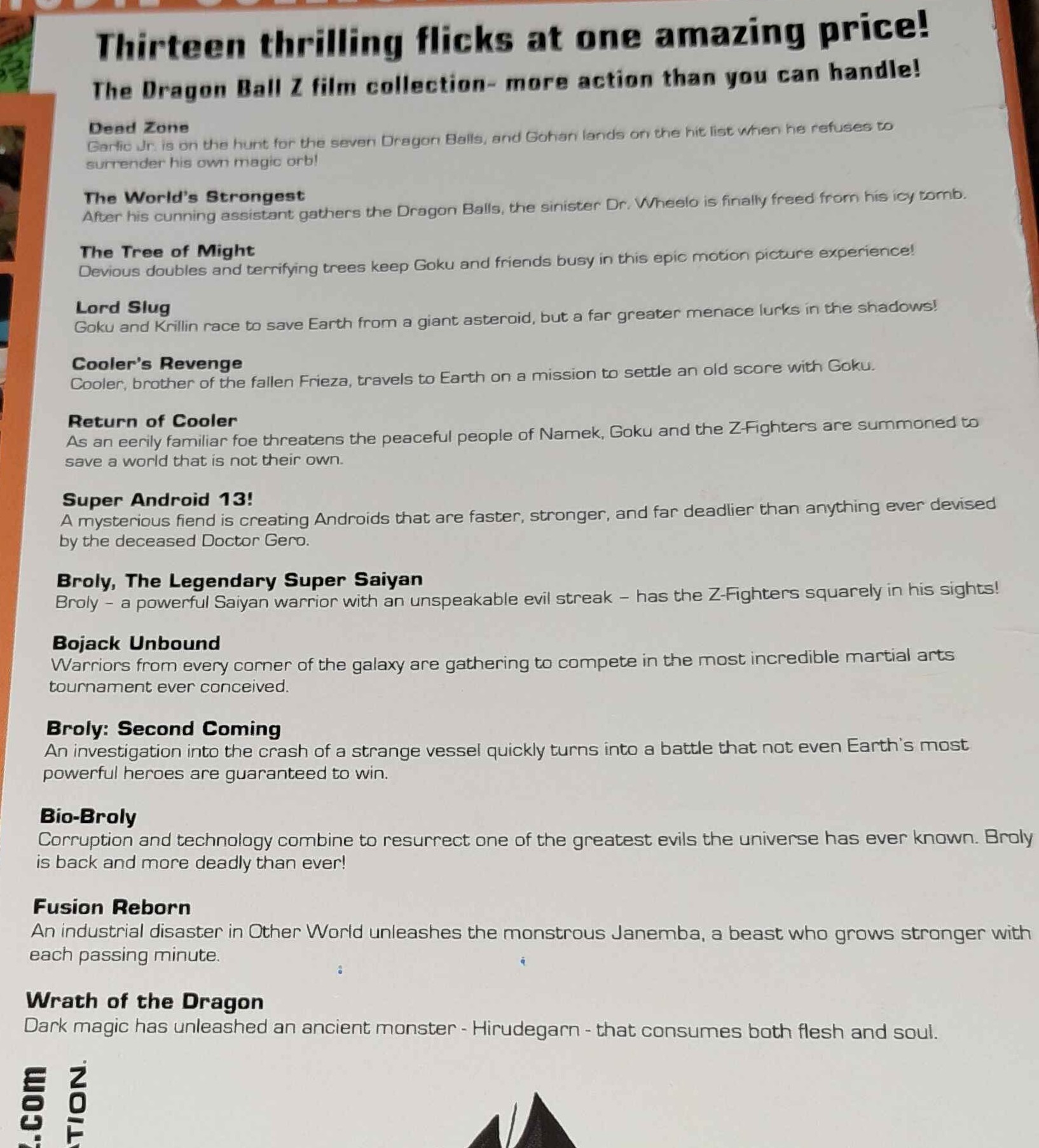 Dragon Ball Z: Complete Movie Collection DVD back cover. Picture taken and shared with me by RadarForce https://www.youtube.com/@RadarForce