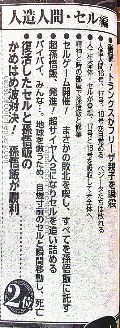 Weekly Shōnen Jump 50th Anniversary Dragon Ball Best Scenes Top 10 page 395. "Super Son Gohan launches!! Becomes Super Saiyan 2 and corners Cell"