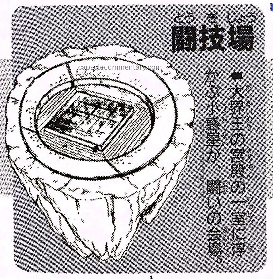 Dragon Ball: Chōzenshū 3 page 254. "Fighting Arena. A small asteroid floating at the Dai Kaiō's palace: the venue for the battles."