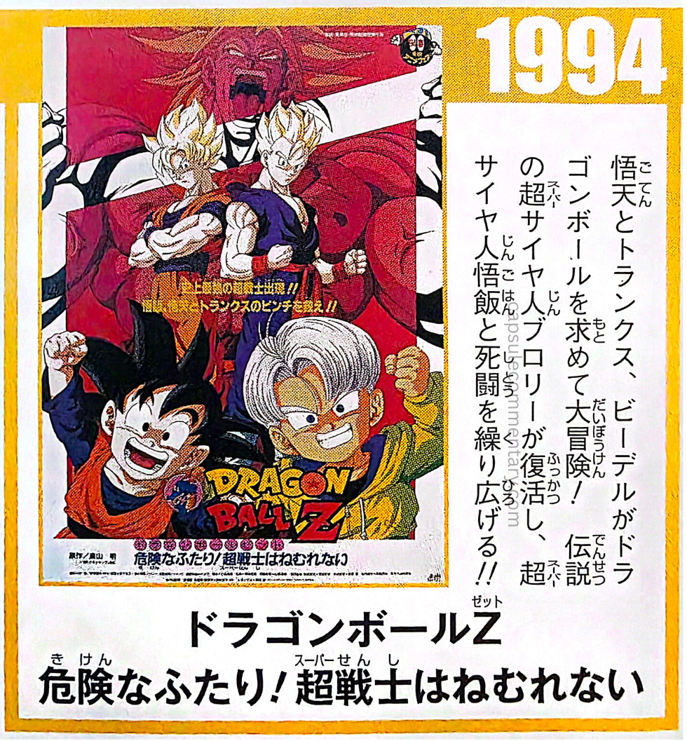 Dragon Ball 30th Anniversary: Super History Book page 134. "The Legendary Super Saiyan Broly is revived, and he and Super Saiyan Gohan engage in a deadly battle!!"