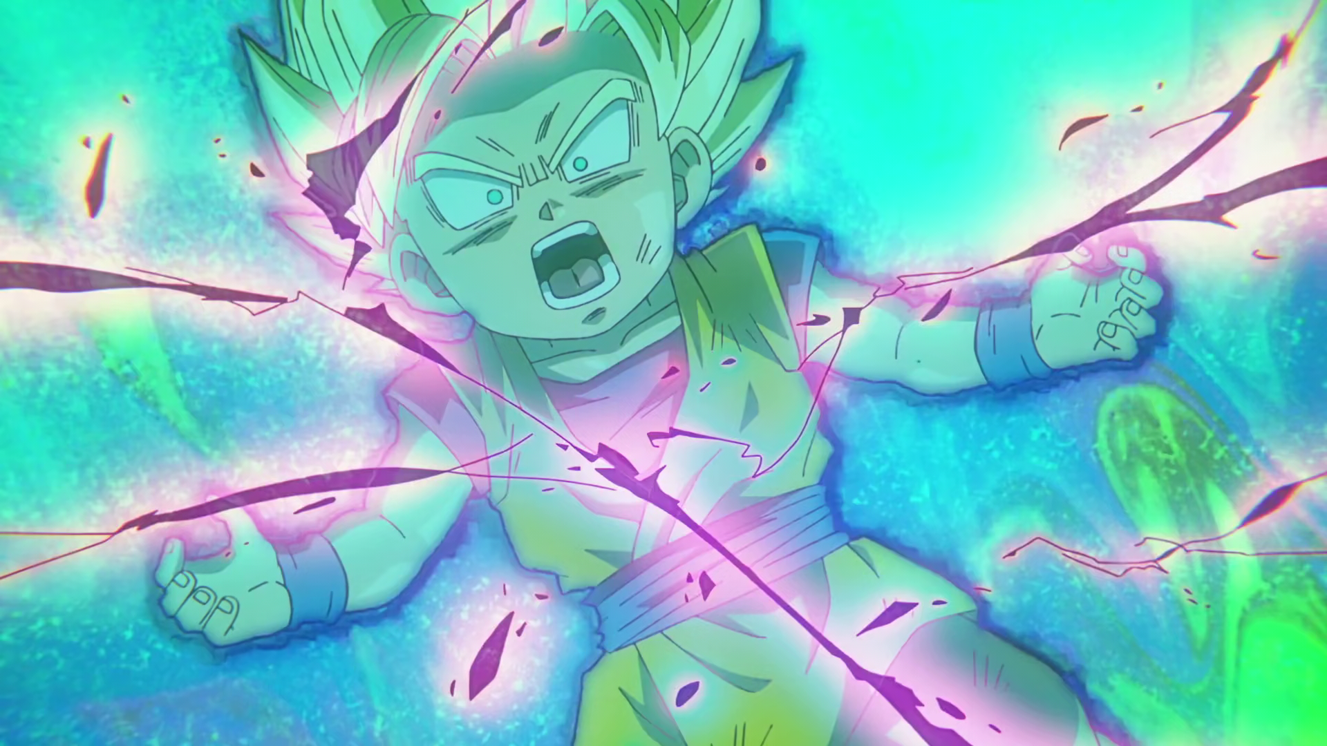 Goku being powered down by Gomah in Dragon Ball Daima episode 18. This serves as the single example where Super Saiyan 2 doesn't have sparks in Daima. But it also doesn't have an aura because he's being powered down magically.
