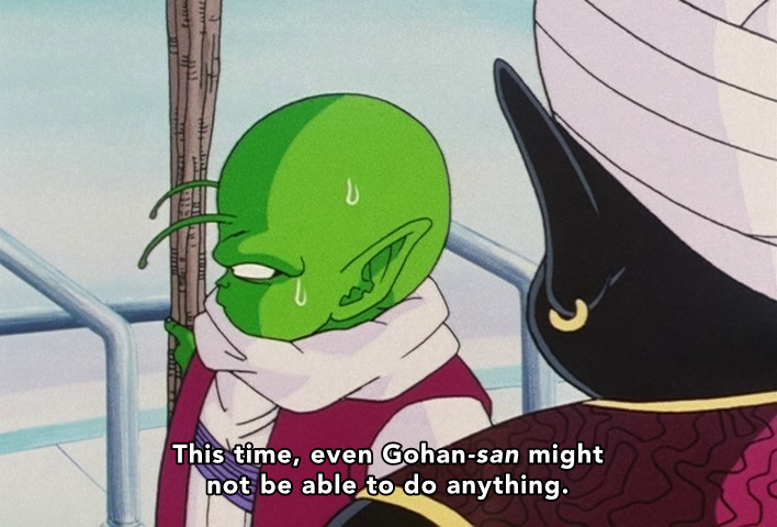 Dende discussing Super Perfect Cell before Gohan's injury in Dragon Ball Z episode 189