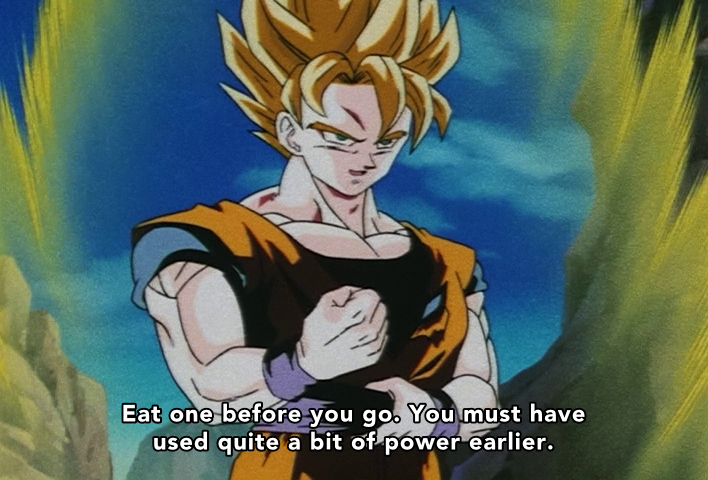 Goku telling Gohan to eat a Senzu bean in Dragon Ball Z episode 229