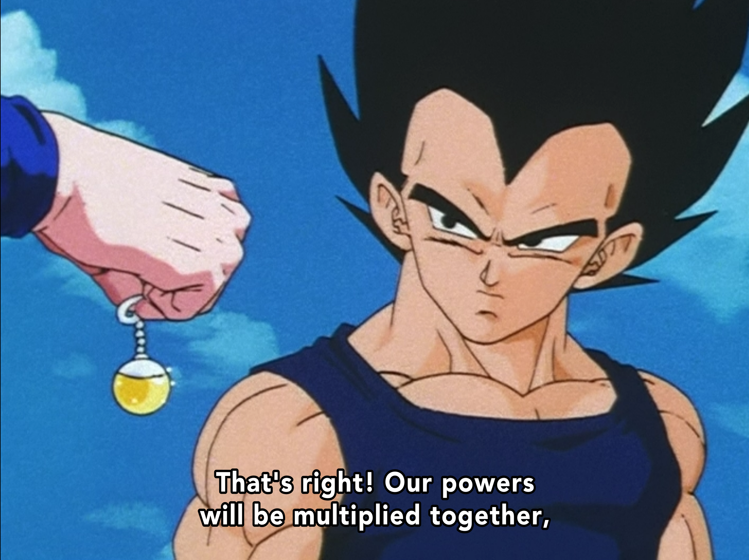 Goku explaining Potara Fusion to Vegeta in Dragon Ball Z episode 268
