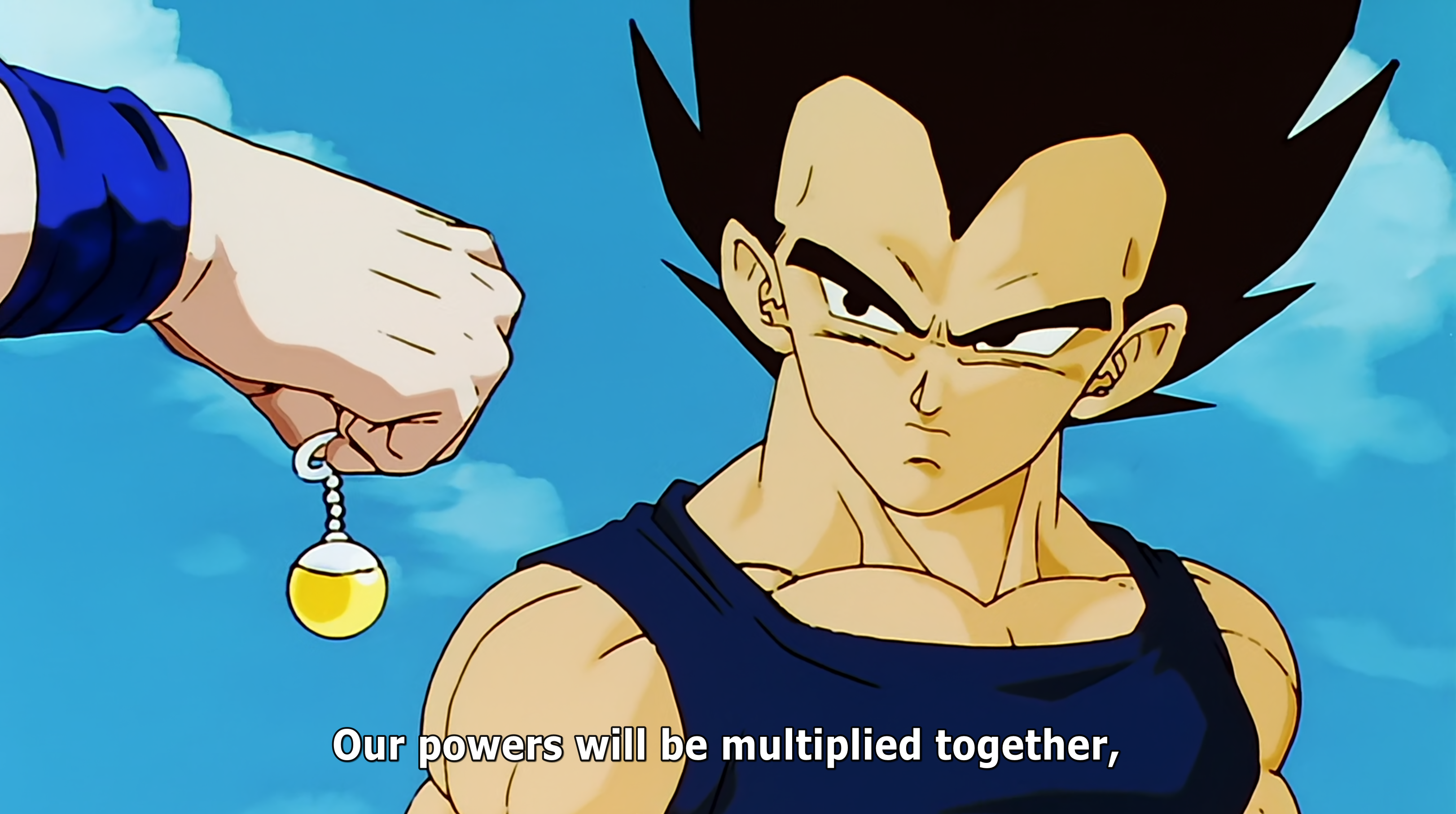 Goku explaining Potara Fusion to Vegeta in Dragon Ball Kai episode 152