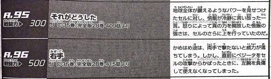 Dragon Ball 590 Quiz Book page 62. "A.95 Cell displayed power strong enough to make the entire Earth tremble, but Gohan calmly replied with a single phrase: 'So what?' Having unleashed his true power through anger, Gohan’s strength had already surpassed Cell’s. A.96 The Kamehameha loses power if it isn’t fired with both hands. However, just before this, when Gohan protected Vegeta from Cell’s attack, his left arm was injured and became unusable."